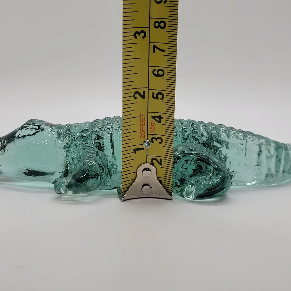 Vintage Art Glass Alligator Figurine Teal Green Textured Crocodile Ornament 6.5